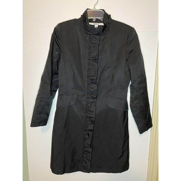 DKNY Black Ruffle Peacoat Size X-Small - Picture 1 of 5